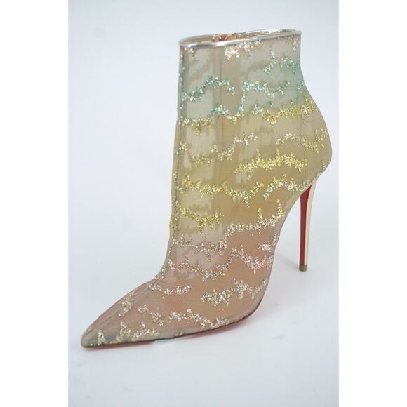 Christian Louboutin Nancy Booties Glitter Mesh Ankle Size 37.5 New $1095 Degrade